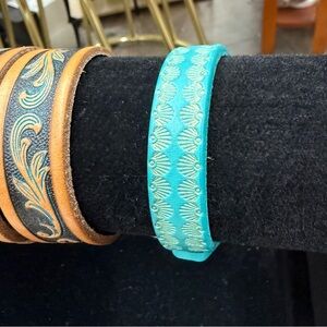 Justin Turquoise Blue shell embossed genuine leather bracelet